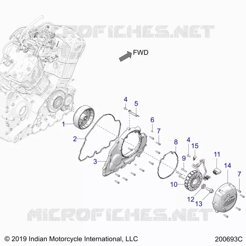 ENGINE, STATOR, FLYWHEEL, AND RH SIDE COVERS