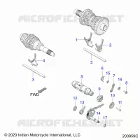 DRIVE TRAIN, SHIFT FORKS AND DRUM