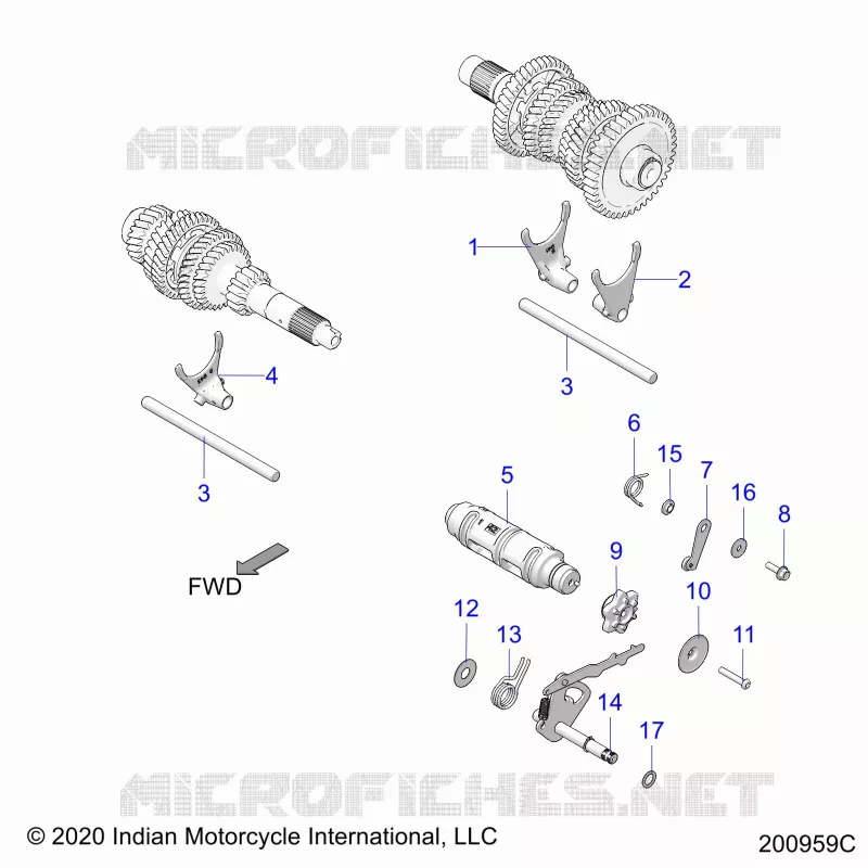 DRIVE TRAIN, SHIFT FORKS AND DRUM