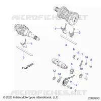 DRIVE TRAIN, SHIFT FORKS AND DRUM
