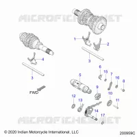 DRIVE TRAIN, SHIFT FORKS AND DRUM