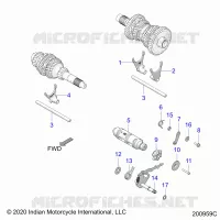 DRIVE TRAIN, SHIFT FORKS AND DRUM