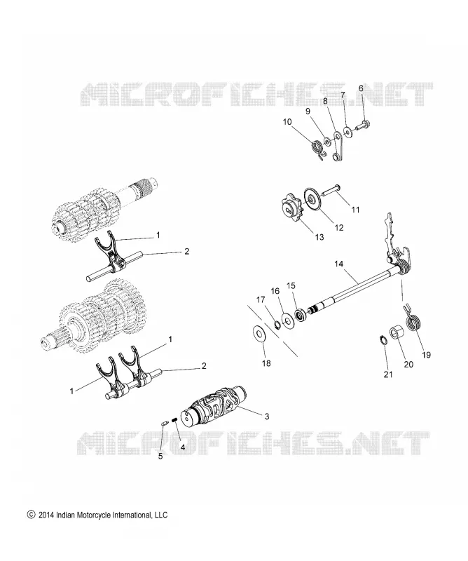 DRIVE TRAIN, SHIFT FORKS, RATCHET AND DRUM